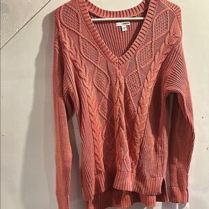 Sonoma Pink V-Neck Cable Knit Sweater